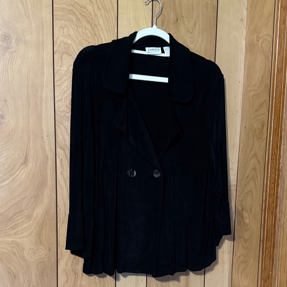Chico's Black Double-Breasted Drapey Blazer